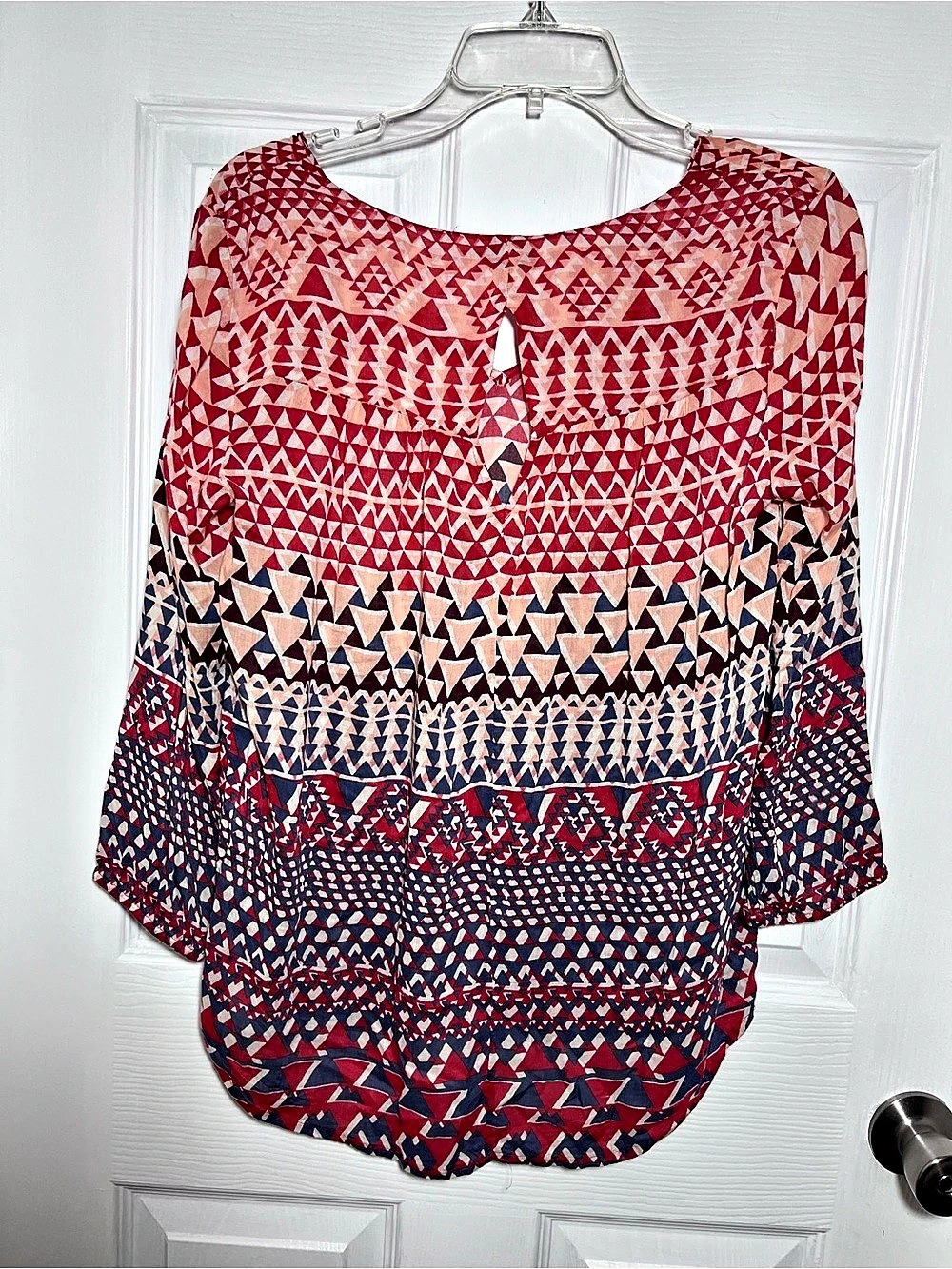 Lucky Brand Geometric Blouse in Red & Blue Size Small Like New